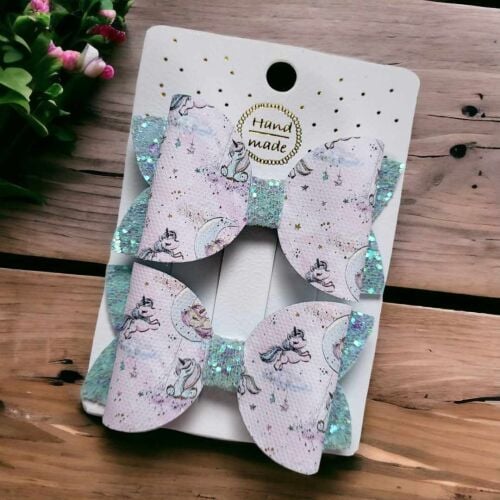 Pink/Mint Unicorn Pigtail Set