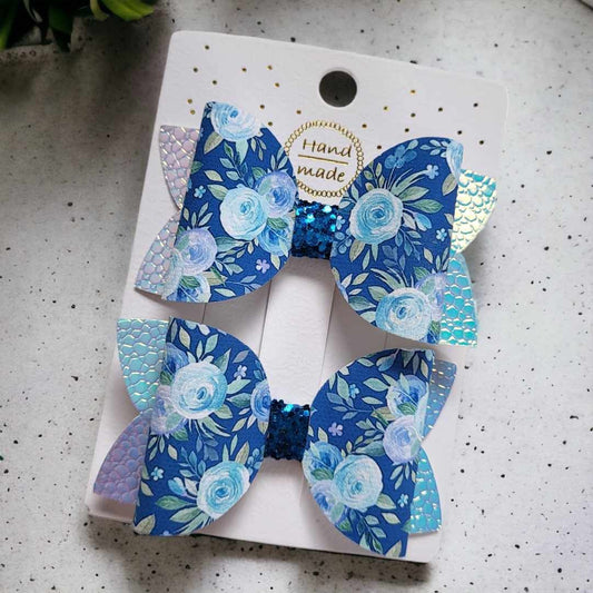 Blue Floral Pigtail Set