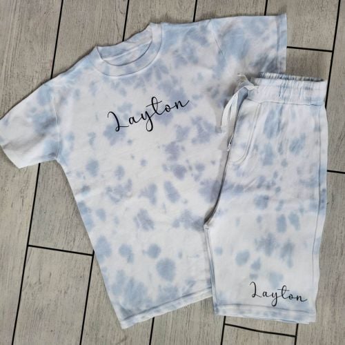 Blue Tie Dye Shorts Set